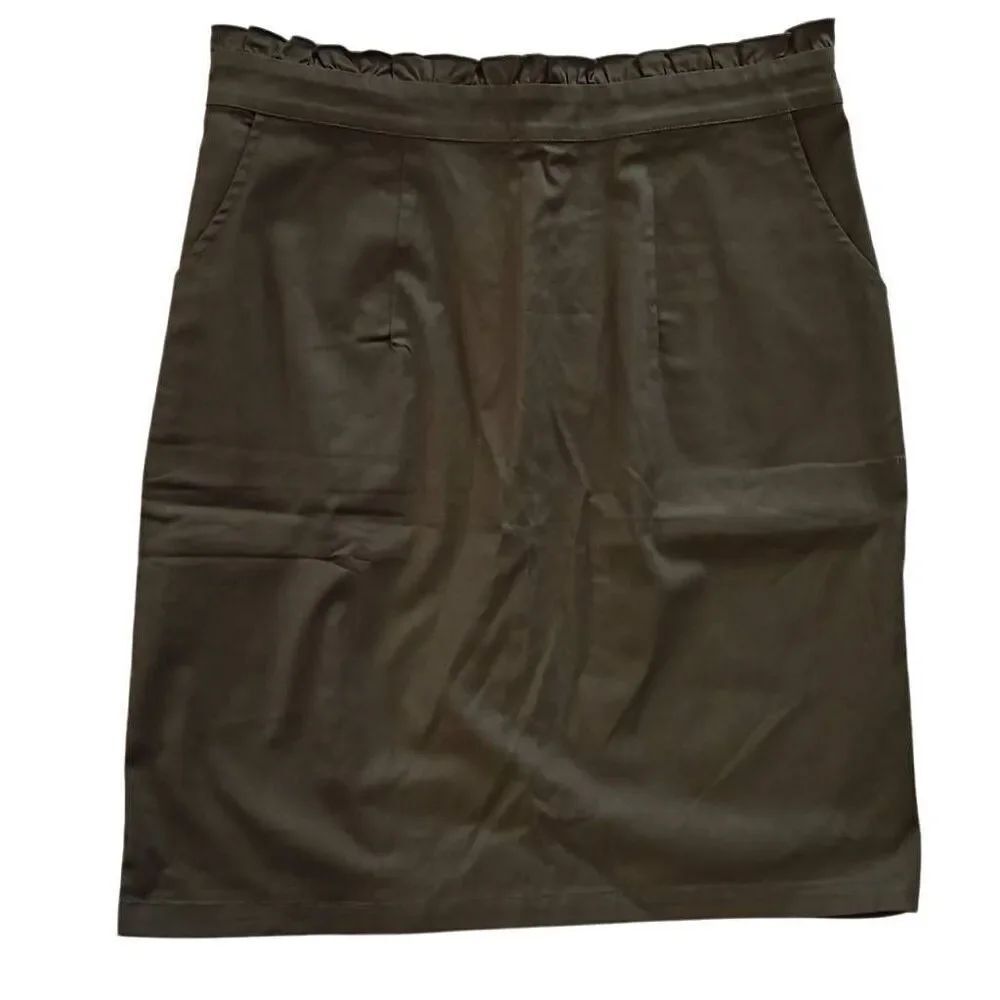 Allegra K Paper Bag Elastic Waist Side Pockets Pencil Skirt Olive Green Large